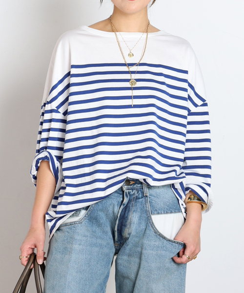 AP STUDIO(エーピーストゥディオ)の「ストライプTシャツ(Tシャツ/カットソー・レディース・ブルー/ホワイト・FREE)」の2枚目の写真