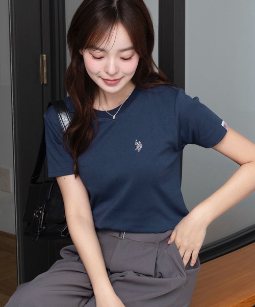 U.S. POLO ASSN.（ユーエスポロアッスン）の「∴WEGO/【26年春夏新作】U.S. POLO ASSN.別注コンパクトTシャツ（Tシャツ/カットソー・レディース・ライトピンク/ホワイト系その他5/ブラック/ライトイエロー/ネイビー/その他1/その他2/ホワイト/ライトグレー・SMALL/MEDIUM/LARGE）」の6枚目の写真