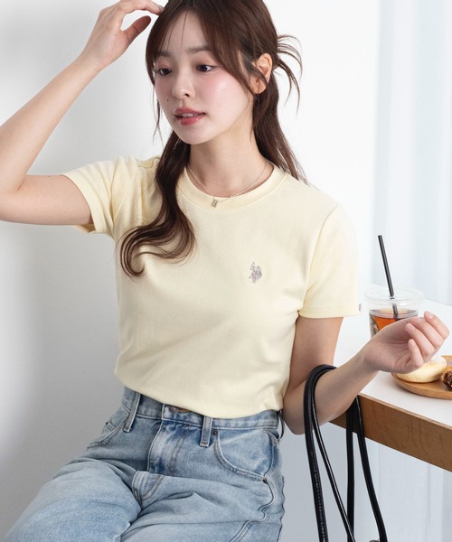 U.S. POLO ASSN.（ユーエスポロアッスン）の「∴WEGO/【26年春夏新作】U.S. POLO ASSN.別注コンパクトTシャツ（Tシャツ/カットソー・レディース・ライトピンク/ホワイト系その他5/ブラック/ライトイエロー/ネイビー/その他1/その他2/ホワイト/ライトグレー・SMALL/MEDIUM/LARGE）」の7枚目の写真