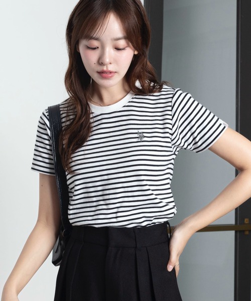 U.S. POLO ASSN.（ユーエスポロアッスン）の「∴WEGO/【26年春夏新作】U.S. POLO ASSN.別注コンパクトTシャツ（Tシャツ/カットソー・レディース・ライトピンク/ホワイト系その他5/ブラック/ライトイエロー/ネイビー/その他1/その他2/ホワイト/ライトグレー・SMALL/MEDIUM/LARGE）」の3枚目の写真