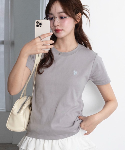 U.S. POLO ASSN.（ユーエスポロアッスン）の「∴WEGO/【26年春夏新作】U.S. POLO ASSN.別注コンパクトTシャツ（Tシャツ/カットソー・レディース・ライトピンク/ホワイト系その他5/ブラック/ライトイエロー/ネイビー/その他1/その他2/ホワイト/ライトグレー・SMALL/MEDIUM/LARGE）」の5枚目の写真