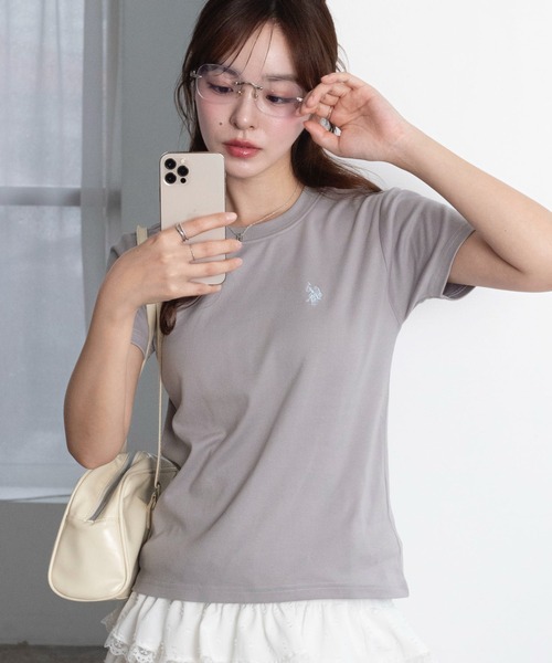 U.S. POLO ASSN.（ユーエスポロアッスン）の「∴WEGO/【26年春夏新作】U.S. POLO ASSN.別注コンパクトTシャツ（Tシャツ/カットソー・レディース・ライトピンク/ホワイト系その他5/ブラック/ライトイエロー/ネイビー/その他1/その他2/ホワイト/ライトグレー・SMALL/MEDIUM/LARGE）」の11枚目の写真