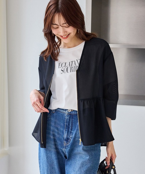 ROPE' PICNIC(ロペピクニック)の「メッシュペプラムブルゾン(ブルゾン・レディース・ブラック/ベージュ系その他/ホワイト/ネイビー・FREE)」の1枚目の写真