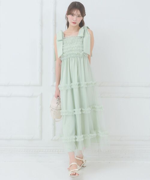 MAJESTIC LEGON（マジェスティックレゴン）の「フリルチュールロングワンピース（ワンピース・レディース・ホワイト系その他/ライトグリーン/アイボリー/ブラック・MEDIUM/SMALL）」の19枚目の写真