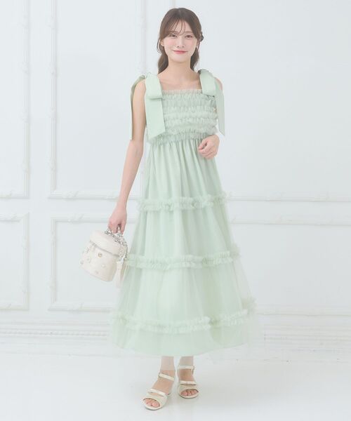 MAJESTIC LEGON（マジェスティックレゴン）の「フリルチュールロングワンピース（ワンピース・レディース・ホワイト系その他/ライトグリーン/アイボリー/ブラック・MEDIUM/SMALL）」の20枚目の写真