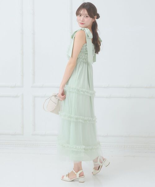 MAJESTIC LEGON（マジェスティックレゴン）の「フリルチュールロングワンピース（ワンピース・レディース・ホワイト系その他/ライトグリーン/アイボリー/ブラック・MEDIUM/SMALL）」の21枚目の写真