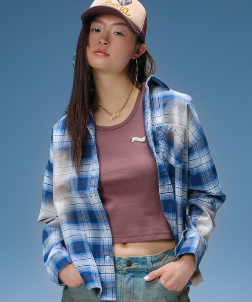 X-girl(エックスガール)の「BLEACHED PLAID L/S SHIRT(シャツ/ブラウス・レディース・ブルー/ブラック・S/M)」の1枚目の写真