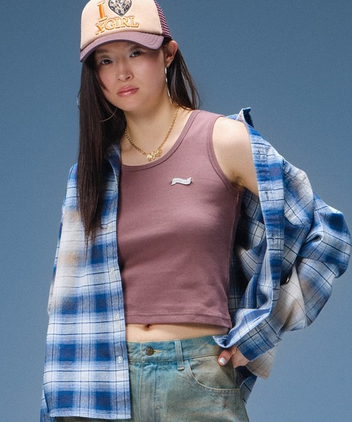 X-girl(エックスガール)の「BLEACHED PLAID L/S SHIRT(シャツ/ブラウス・レディース・ブルー/ブラック・S/M)」の3枚目の写真