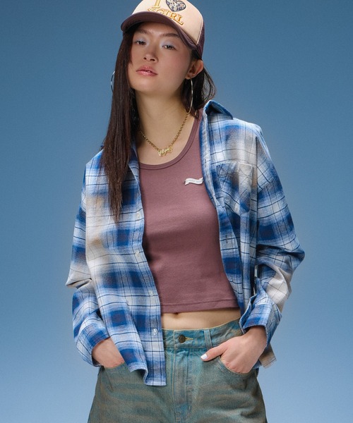 X-girl(エックスガール)の「BLEACHED PLAID L/S SHIRT(シャツ/ブラウス・レディース・ブルー/ブラック・S/M)」の4枚目の写真