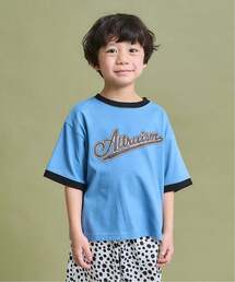 b・ROOM | 【防汚・速乾・型崩れしない】カスレロゴプリントリンガーTシャツ【子供服】【キッズ】【男の子】【女の子】(Tシャツ/カットソー)