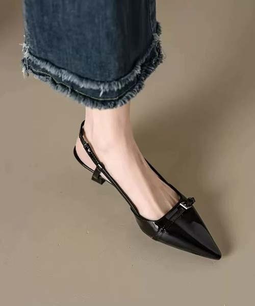 gossip!ロサンゼルス(ゴシップロサンゼルス)の「ポインテッドトゥ バックストラップパンプス エナメル バックル付き ローヒール レディース きれいめ 通勤 ブラック・ワインレッド 2 色展開(その他シューズ・レディース・ブラック/レッド・36/37/38)」の10枚目の写真