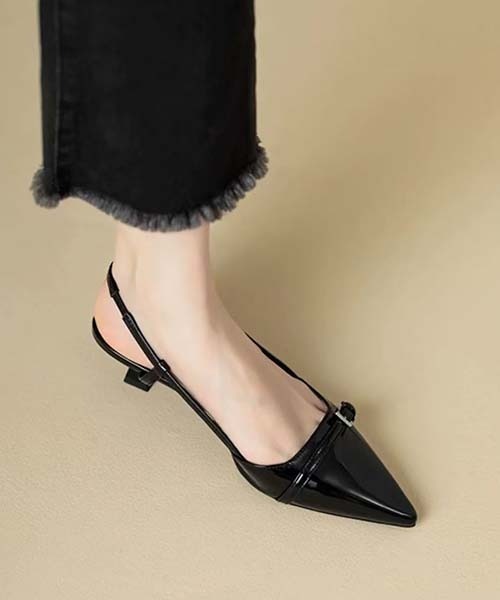 gossip!ロサンゼルス(ゴシップロサンゼルス)の「ポインテッドトゥ バックストラップパンプス エナメル バックル付き ローヒール レディース きれいめ 通勤 ブラック・ワインレッド 2 色展開(その他シューズ・レディース・ブラック/レッド・36/37/38)」の4枚目の写真