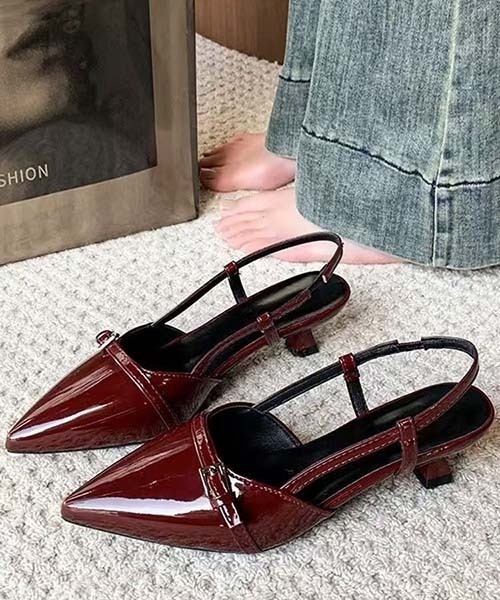 gossip!ロサンゼルス(ゴシップロサンゼルス)の「ポインテッドトゥ バックストラップパンプス エナメル バックル付き ローヒール レディース きれいめ 通勤 ブラック・ワインレッド 2 色展開(その他シューズ・レディース・ブラック/レッド・36/37/38)」の19枚目の写真