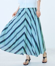 コットンストライププリントギャザー スカート