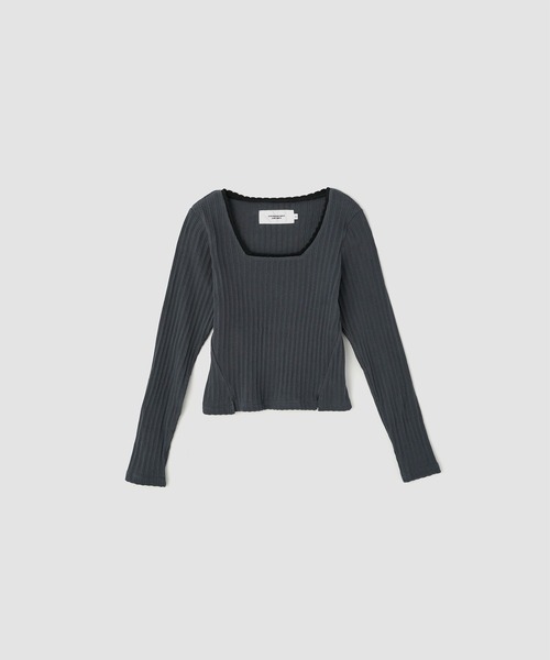 JANE SMITH / JOHN SMITH（ジェーンスミスジョンスミス）の「COTTON EYELET RIB SQUARE NECK PULLOVER（Tシャツ/カットソー・レディース・ダークグレー/ブラウン・M）」の2枚目の写真