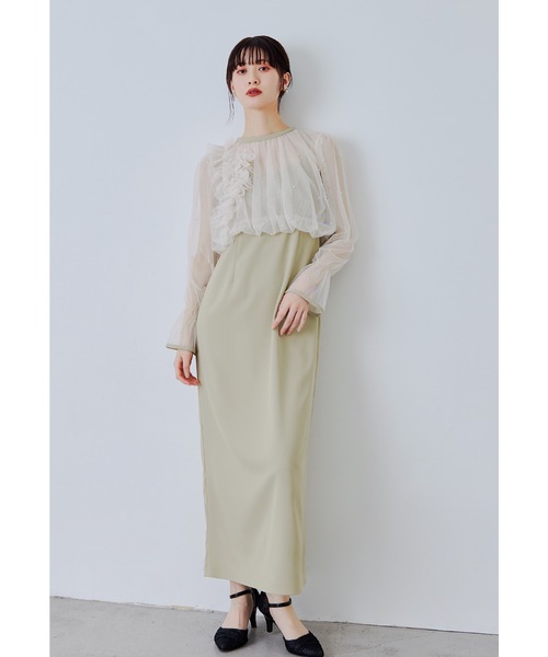 niana(ニアナ)の「パールブラウスセットドレス 2点セット キャミワンピース 結婚式 成人式 二次会 同窓会 入学式 卒業式 パーティードレス オケージョンドレス お呼ばれ(ドレス・レディース・ブルーグレー/ブラック×ベージュ/イエロー・M/S)」の3枚目の写真