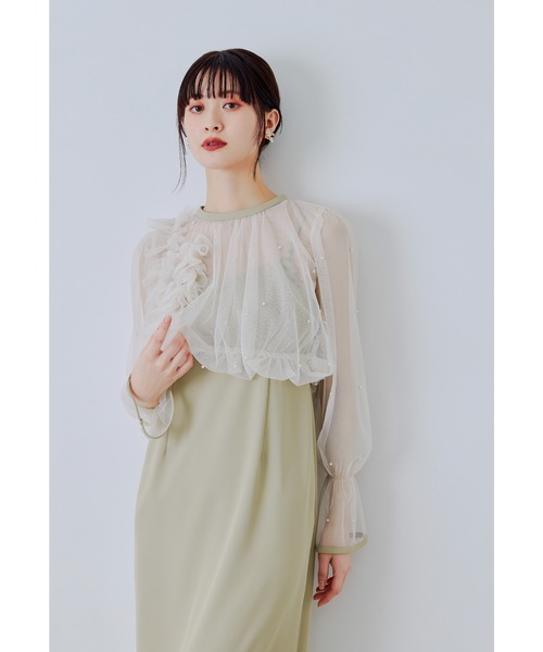 niana(ニアナ)の「パールブラウスセットドレス 2点セット キャミワンピース 結婚式 成人式 二次会 同窓会 入学式 卒業式 パーティードレス オケージョンドレス お呼ばれ(ドレス・レディース・ブルーグレー/ブラック×ベージュ/イエロー・M/S)」の18枚目の写真