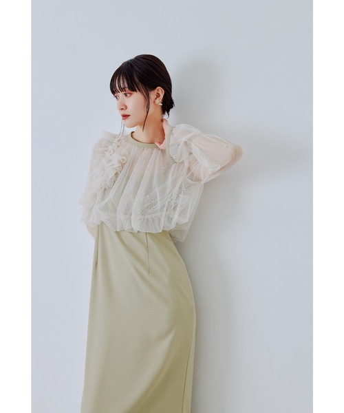 niana(ニアナ)の「パールブラウスセットドレス 2点セット キャミワンピース 結婚式 成人式 二次会 同窓会 入学式 卒業式 パーティードレス オケージョンドレス お呼ばれ(ドレス・レディース・ブルーグレー/ブラック×ベージュ/イエロー・M/S)」の20枚目の写真