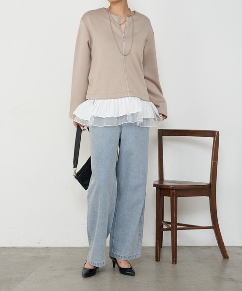 Jena espace merveilleux（ジェナ　エスパスメルヴェイユ）の「プリーツ付ダンボールジャケット（ベスト・レディース・ブラック/ベージュ・FREE）」の2枚目の写真