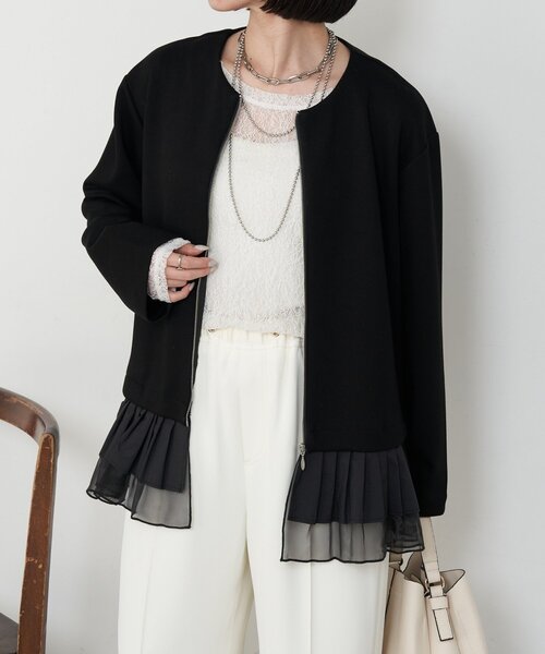 Jena espace merveilleux（ジェナ　エスパスメルヴェイユ）の「プリーツ付ダンボールジャケット（ベスト・レディース・ブラック/ベージュ・FREE）」の5枚目の写真