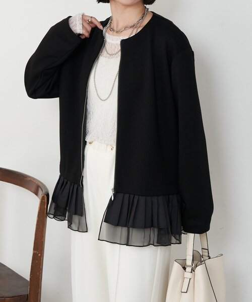 Jena espace merveilleux（ジェナ　エスパスメルヴェイユ）の「プリーツ付ダンボールジャケット（ベスト・レディース・ブラック/ベージュ・FREE）」の10枚目の写真