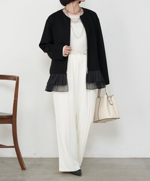 Jena espace merveilleux（ジェナ　エスパスメルヴェイユ）の「プリーツ付ダンボールジャケット（ベスト・レディース・ブラック/ベージュ・FREE）」の11枚目の写真