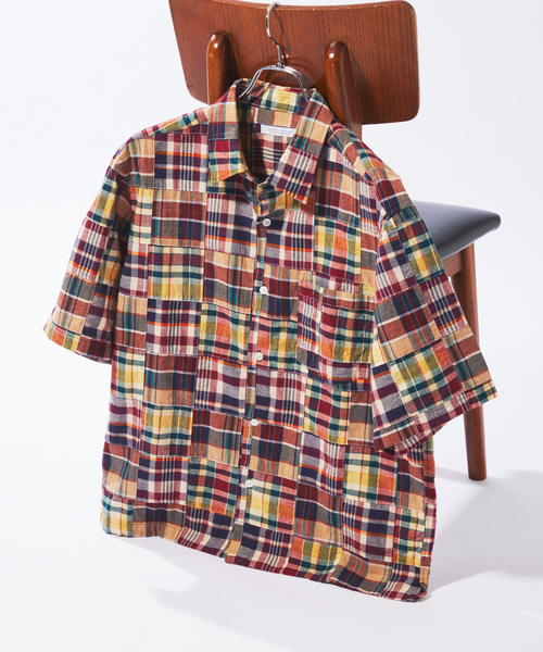 JOURNAL STANDARD(ジャーナルスタンダード)の「パッチ マドラス チェック ボックス 半袖 シャツ(シャツ/ブラウス・メンズ・ネイビー/ベージュ・LARGE/MEDIUM)」の1枚目の写真