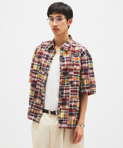 JOURNAL STANDARD(ジャーナルスタンダード)の「パッチ マドラス チェック ボックス 半袖 シャツ(シャツ/ブラウス・メンズ・ネイビー/ベージュ・LARGE/MEDIUM)」の9枚目の写真