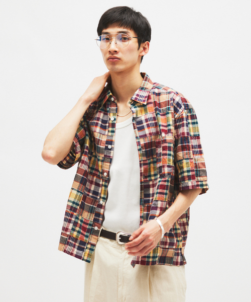 JOURNAL STANDARD(ジャーナルスタンダード)の「パッチ マドラス チェック ボックス 半袖 シャツ(シャツ/ブラウス・メンズ・ネイビー/ベージュ・LARGE/MEDIUM)」の10枚目の写真