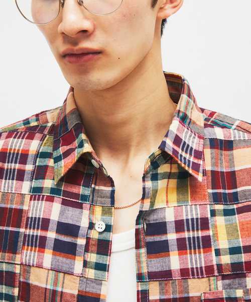 JOURNAL STANDARD(ジャーナルスタンダード)の「パッチ マドラス チェック ボックス 半袖 シャツ(シャツ/ブラウス・メンズ・ネイビー/ベージュ・LARGE/MEDIUM)」の13枚目の写真