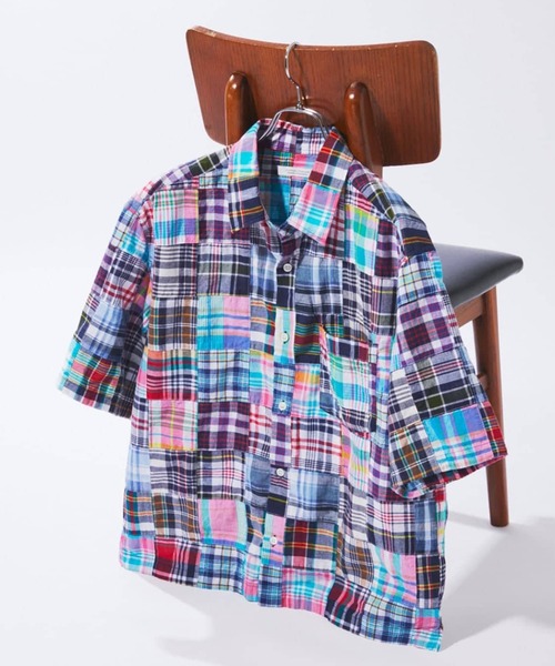 JOURNAL STANDARD(ジャーナルスタンダード)の「パッチ マドラス チェック ボックス 半袖 シャツ(シャツ/ブラウス・メンズ・ネイビー/ベージュ・LARGE/MEDIUM)」の2枚目の写真
