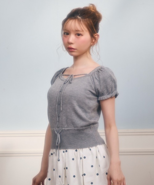 トップス poniponichan65 セール】スリーブフロントリボンリブトップス（Tシャツ/カットソー