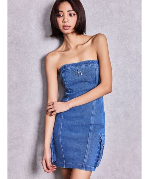 GYDA(ジェイダ)の「GGプレートbijouカットデニムベアワンピース【セットアップ着用可能】(ワンピース・レディース・ライトブルー/ブルー・FREE)」の2枚目の写真