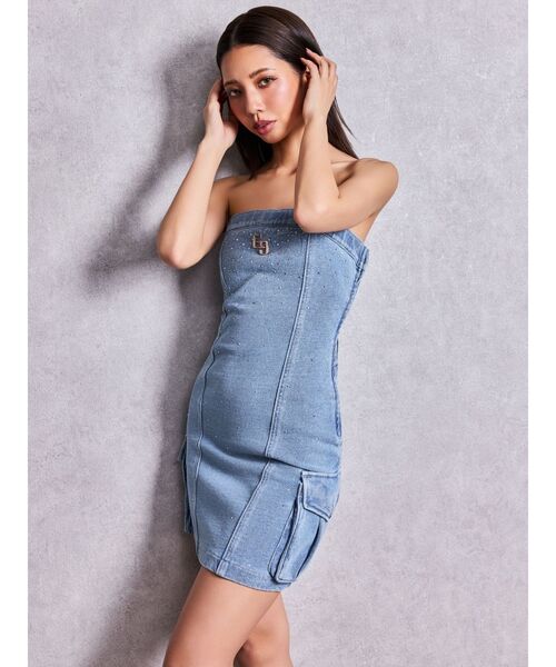 GYDA(ジェイダ)の「GGプレートbijouカットデニムベアワンピース【セットアップ着用可能】(ワンピース・レディース・ライトブルー/ブルー・FREE)」の12枚目の写真