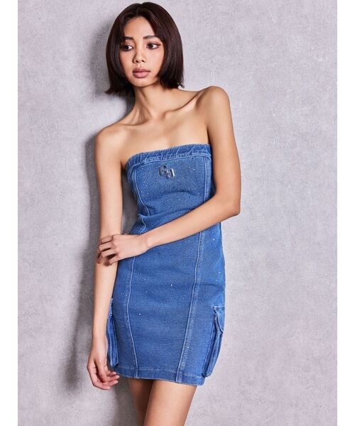 GYDA(ジェイダ)の「GGプレートbijouカットデニムベアワンピース【セットアップ着用可能】(ワンピース・レディース・ライトブルー/ブルー・FREE)」の16枚目の写真