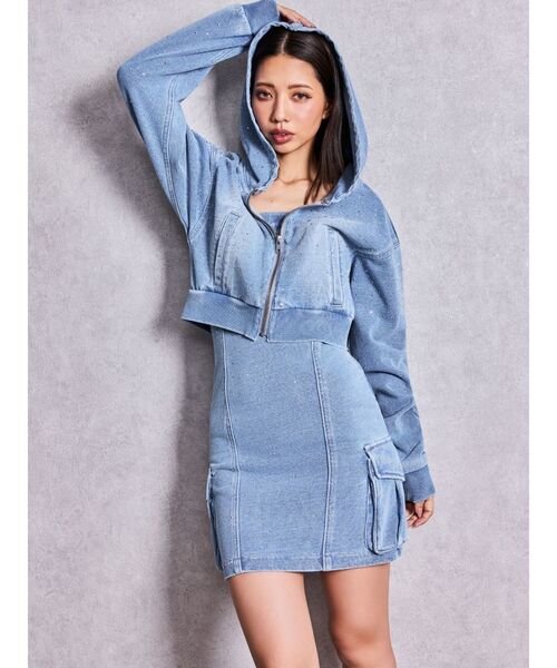 GYDA(ジェイダ)の「GGプレートbijouカットデニムベアワンピース【セットアップ着用可能】(ワンピース・レディース・ライトブルー/ブルー・FREE)」の22枚目の写真