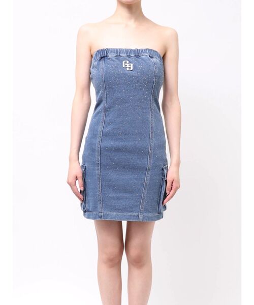 GYDA(ジェイダ)の「GGプレートbijouカットデニムベアワンピース【セットアップ着用可能】(ワンピース・レディース・ライトブルー/ブルー・FREE)」の4枚目の写真
