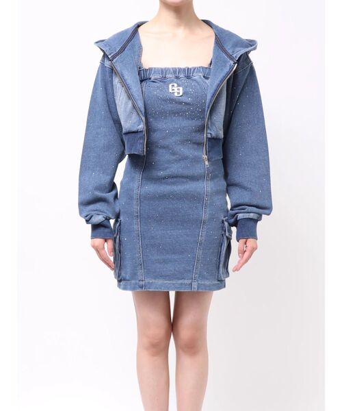 GYDA(ジェイダ)の「GGプレートbijouカットデニムベアワンピース【セットアップ着用可能】(ワンピース・レディース・ライトブルー/ブルー・FREE)」の5枚目の写真