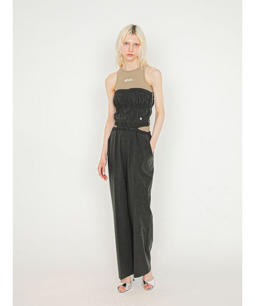セール】Gathered Bare Jumpsuit/ギャザード ベアジャンプスーツ