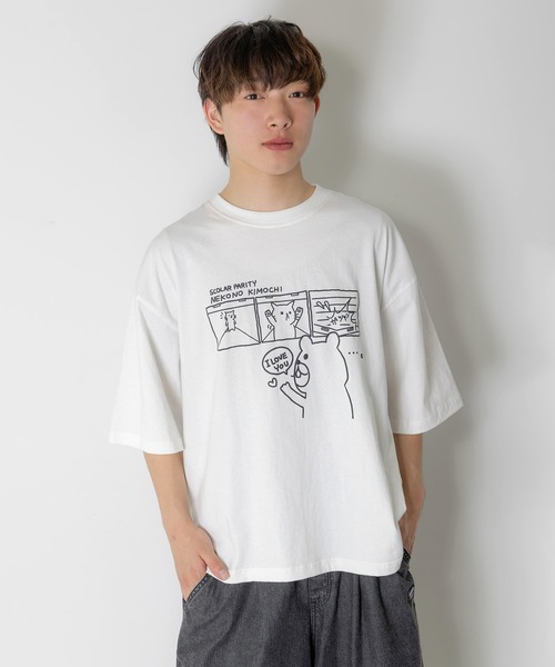 ScoLar Parity（スカラーパリティ）の「362109：片思いクマと全力拒否ネコTシャツ（Tシャツ/カットソー・レディース・イエロー/ブラック/オフホワイト・M/S）」の2枚目の写真