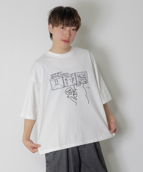 ScoLar Parity（スカラーパリティ）の「362109：片思いクマと全力拒否ネコTシャツ（Tシャツ/カットソー・レディース・イエロー/ブラック/オフホワイト・M/S）」の5枚目の写真