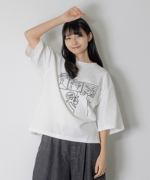 ScoLar Parity（スカラーパリティ）の「362109：片思いクマと全力拒否ネコTシャツ（Tシャツ/カットソー・レディース・イエロー/ブラック/オフホワイト・M/S）」の15枚目の写真