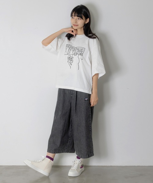 ScoLar Parity（スカラーパリティ）の「362109：片思いクマと全力拒否ネコTシャツ（Tシャツ/カットソー・レディース・イエロー/ブラック/オフホワイト・M/S）」の16枚目の写真