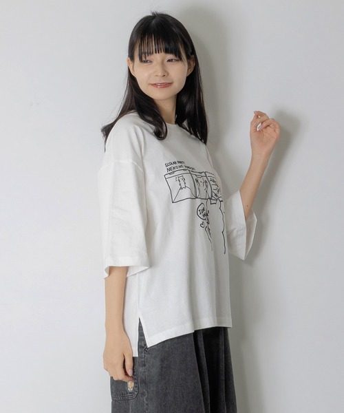 ScoLar Parity（スカラーパリティ）の「362109：片思いクマと全力拒否ネコTシャツ（Tシャツ/カットソー・レディース・イエロー/ブラック/オフホワイト・M/S）」の17枚目の写真