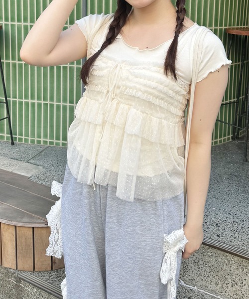 frunco(フランコ)の「チュールキャミソール付きTシャツ(Tシャツ/カットソー・レディース・ピンク/ホワイト/グレー・FREE)」の1枚目の写真