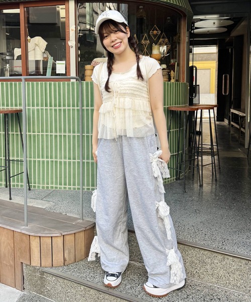 frunco(フランコ)の「チュールキャミソール付きTシャツ(Tシャツ/カットソー・レディース・ピンク/ホワイト/グレー・FREE)」の8枚目の写真