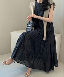 ビックシルエットティアードノースリーブワンピース