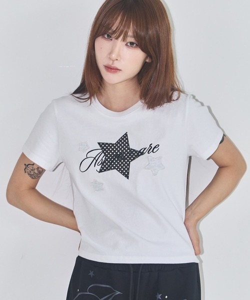 as you are(アズユーアー)の「ASUR/スターパッチクロップTシャツ(Tシャツ/カットソー・レディース・チャコールグレー/ホワイト/ブラック・FREE)」の15枚目の写真