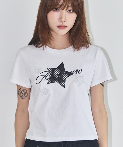 as you are(アズユーアー)の「ASUR/スターパッチクロップTシャツ(Tシャツ/カットソー・レディース・チャコールグレー/ホワイト/ブラック・FREE)」の16枚目の写真