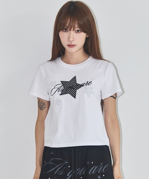 as you are(アズユーアー)の「ASUR/スターパッチクロップTシャツ(Tシャツ/カットソー・レディース・チャコールグレー/ホワイト/ブラック・FREE)」の14枚目の写真